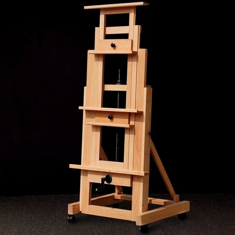 DSASolid Wood Easel Beech Wood  Adjustable Mobile Sketching Chinese Painting Exhibition Stand  Floor Hand-Cranked  Set