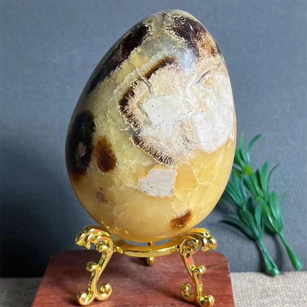 Crystal Septarium Egg Specimen Natural Stone Energy Crystal Blue Reiki Massage Mineral Feng shui Quartz Home Decoration+Stand