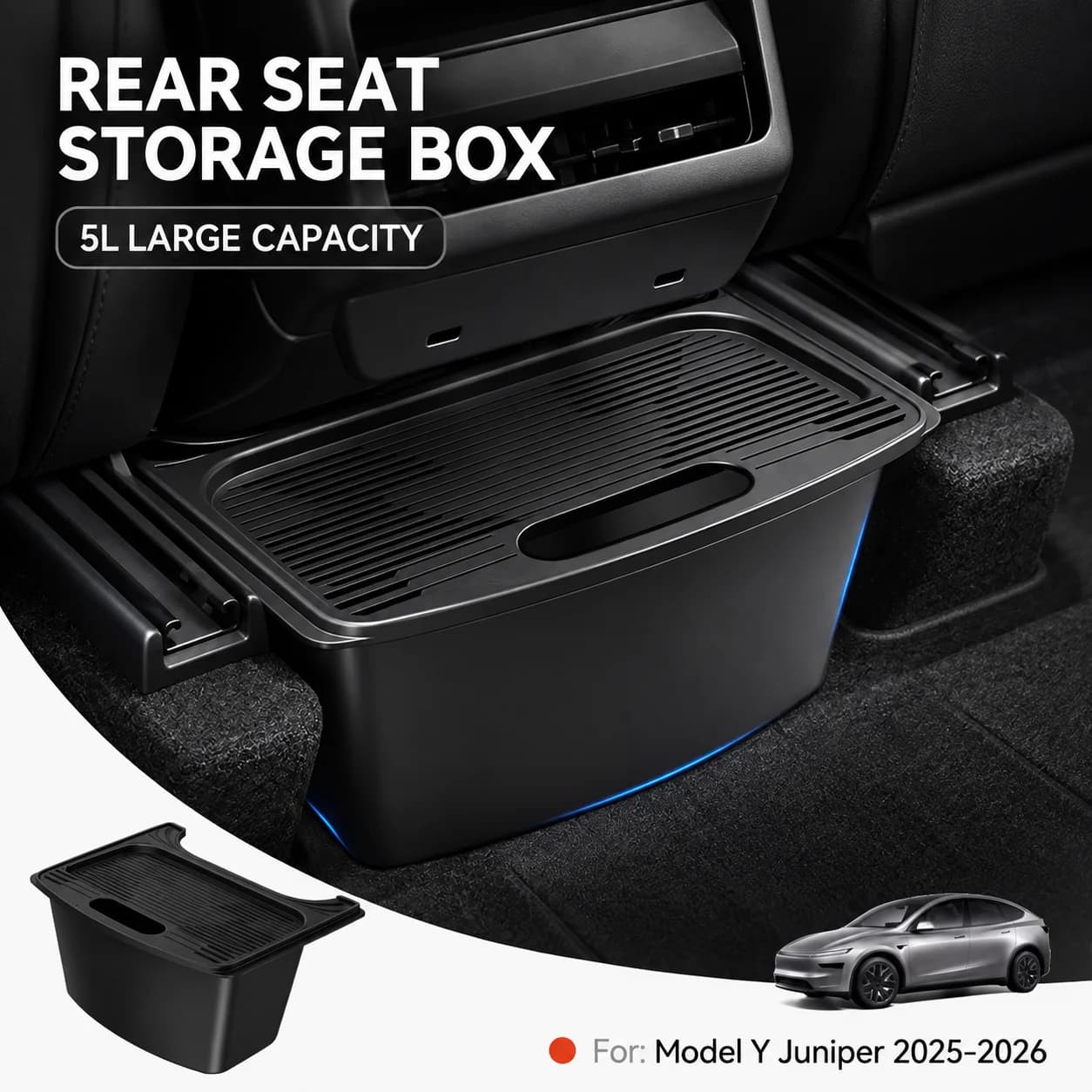 YZ TPE Rear Storage Box for Tesla Model Y YL Juniper 2026, Center Console Seat Trash Can Organizer Car Interior Accessory
