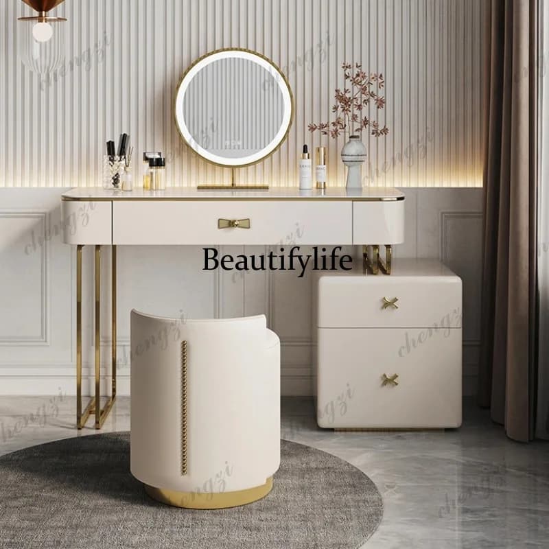 Light Mirror Storage Vanity Table Stool Makeup Luxury Aesthetic Dressing Table Drawer Storage Schmink Tisch Bedroom Furniture
