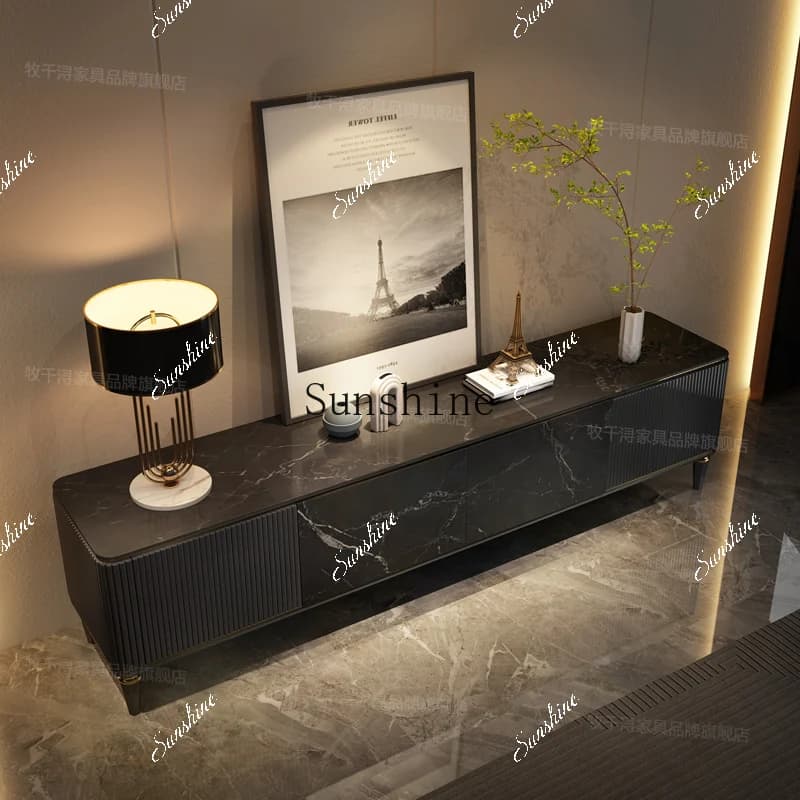 French retro premium villa living room storage/black rock slab floor cabinet  FT