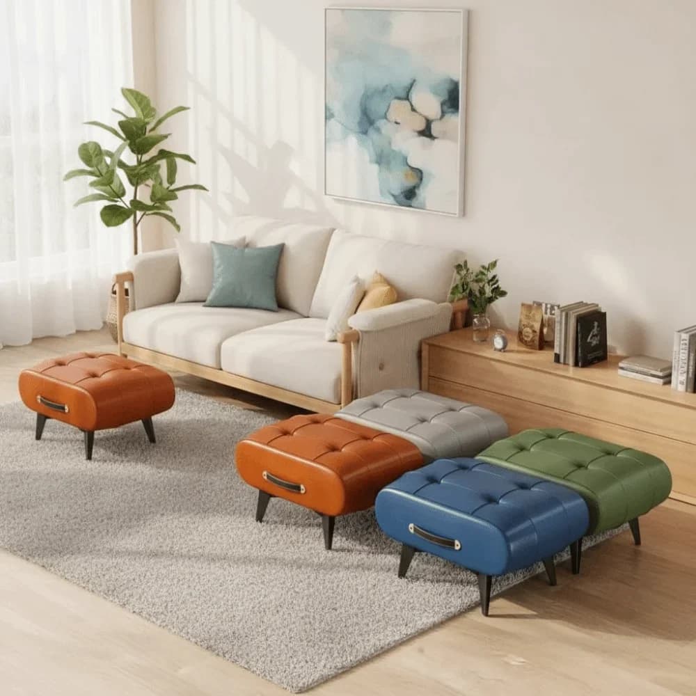 Shoe-changing Stool Luxury Leather Stools High-end Leather Small Stool Multifunctional Home Low Stool Sunbathing