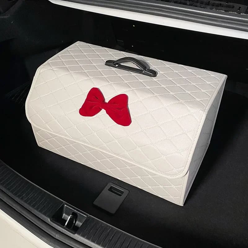 Cute Leather Car Trunk Storage Box Foldable Trunk Storage Organizer Novelty Car Supplies Cute Car Trunk Organizers Box for Women