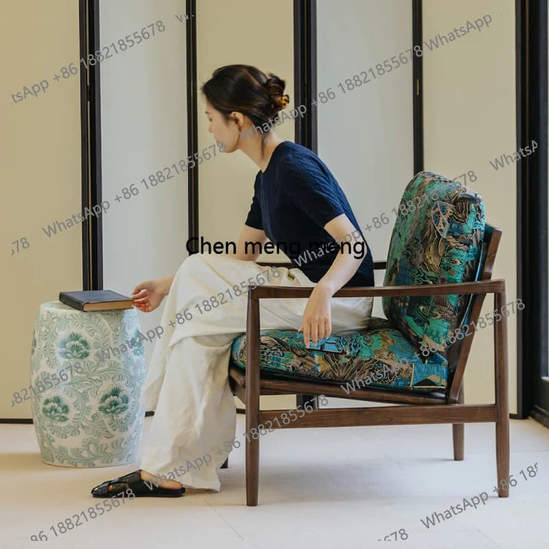 Ukiyo-e painting medieval leisure chair oriental aesthetics living room solid wood armchair study tea room