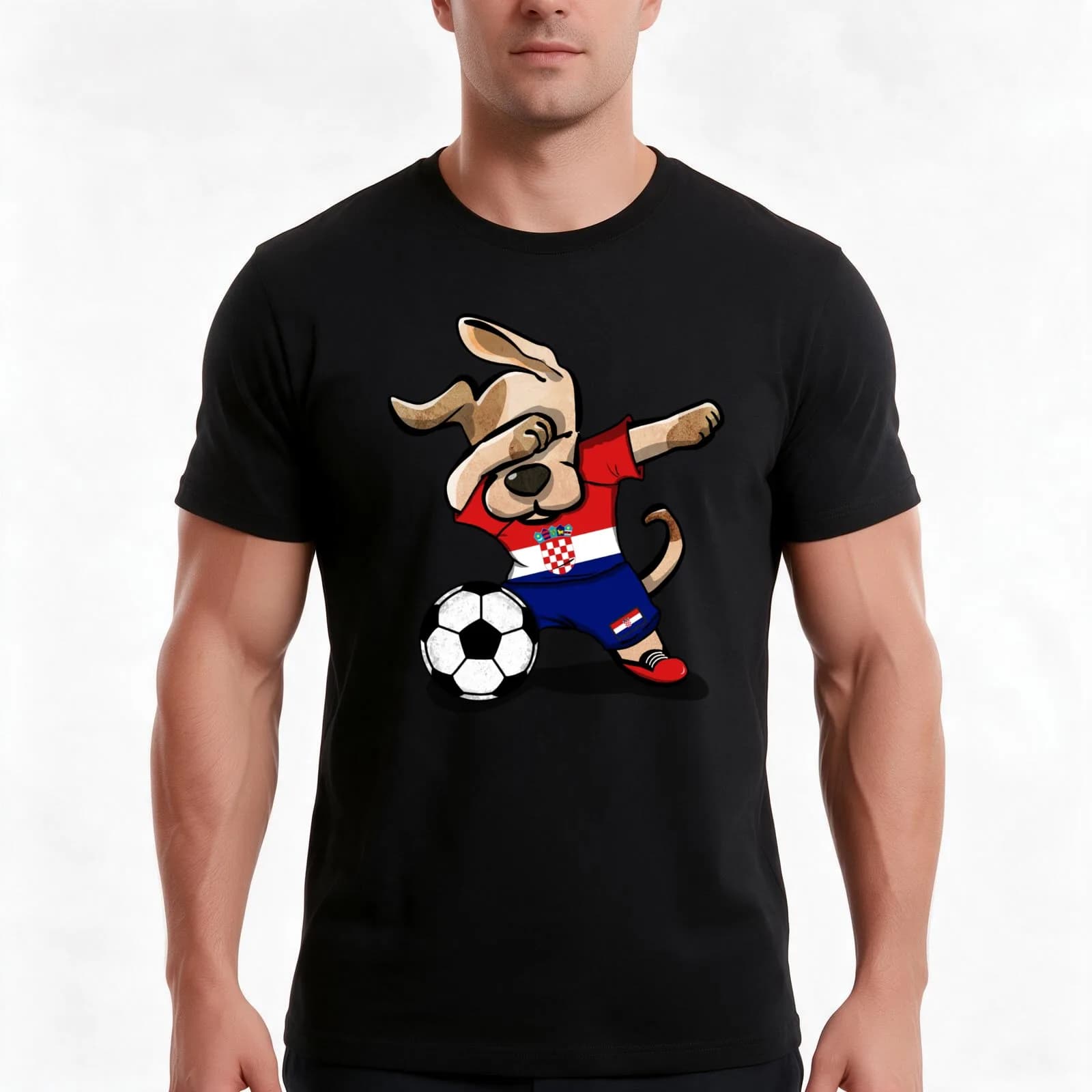 Dabbing Dog Croatia Soccer Jersey Croatian Football Team T-Shirt, Summer Casual Cotton Tee, Oversized Streetwear Tops