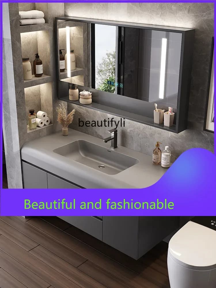 xq2024 New Light Luxury Whole Washbin Bathroom Table Face Washing Inter-Platform Basin Bathroom Cabinet Combination