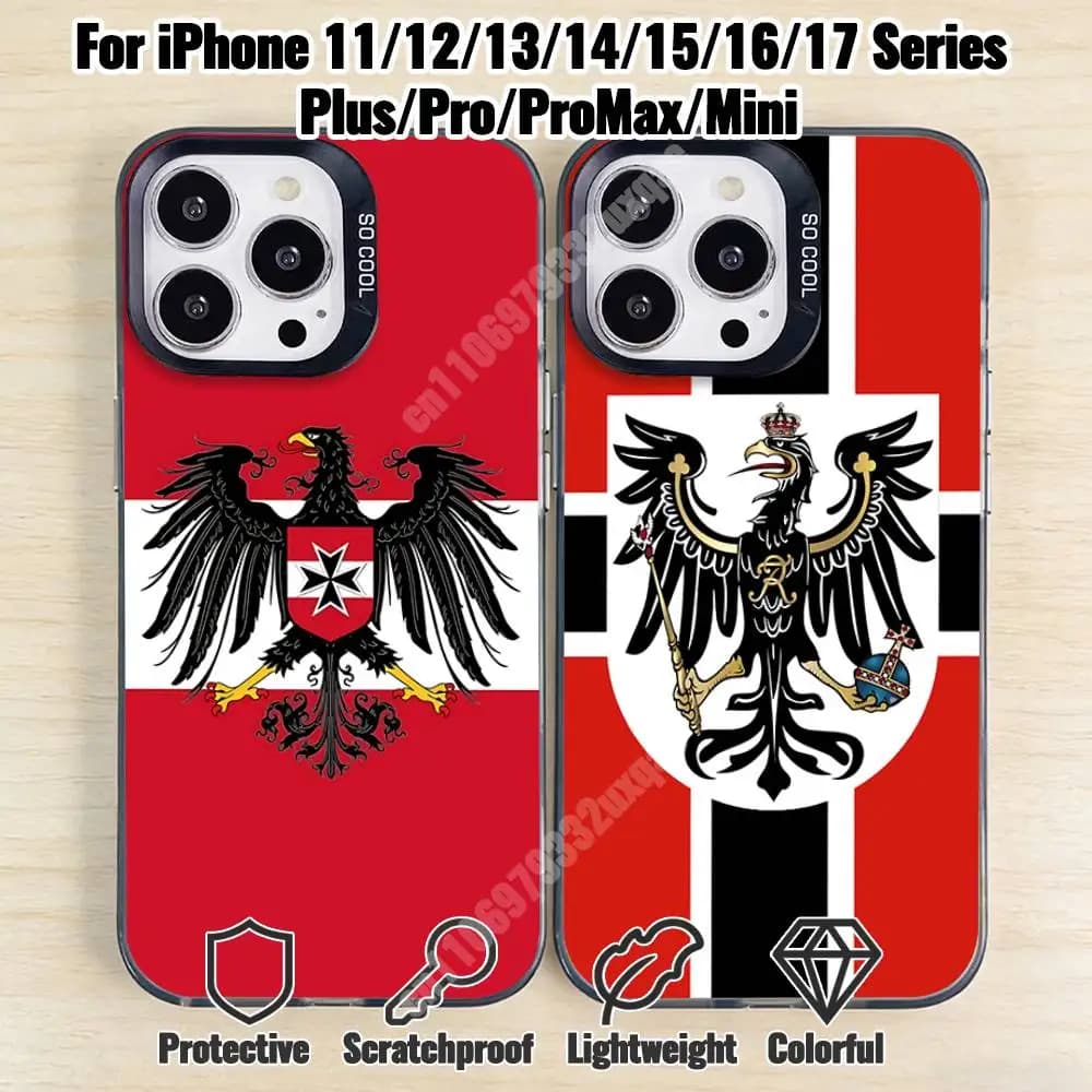 Prussian Imperial Eagle Flag Phone Case for iPhone 17 16 15 Max Mini 14 13 Pro Plus 12 11 X XS Air IMD Cover