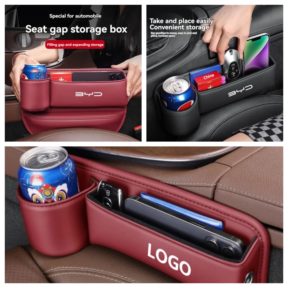 1Pcs PU Leather Car Seat Gap Storage Box For BYD Atto 3 Seal Dolphin Han Tang Multifunctional Seat Crevice Organizer Accessories