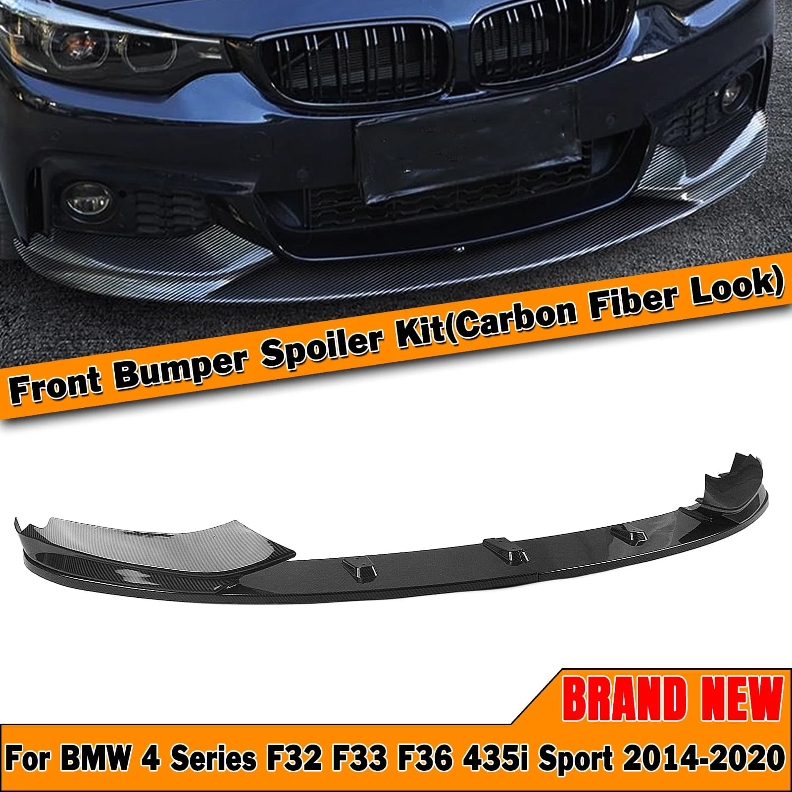 Front Bumper Spoiler Lip For BMW 4 Series F32 F33 F36 435i M Sport 2014-2020 ABS Carbon Fiber Look/Gloss Black Lower Splitter