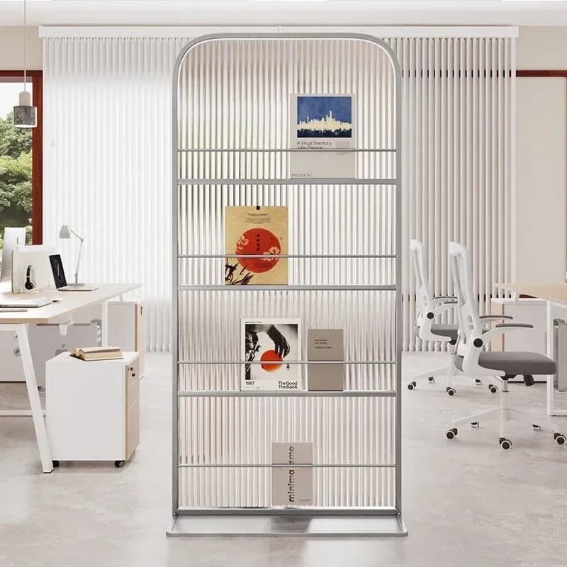 Office Bookshelf Partition Modern Simple Wrought Iron Glass Screen Movable Decorative Screen Partition Living Room Occlusionn29