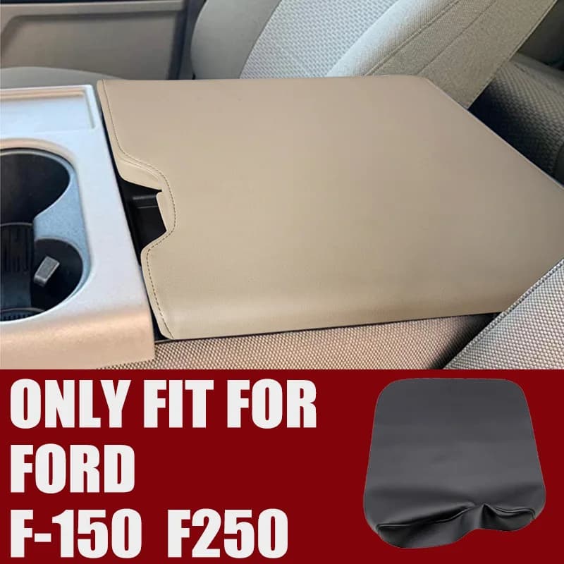 Center Console Armrest Cover for Ford F150 F250 2015-2019, Leather Lid Protector, Slip-On Design for Bench Seat