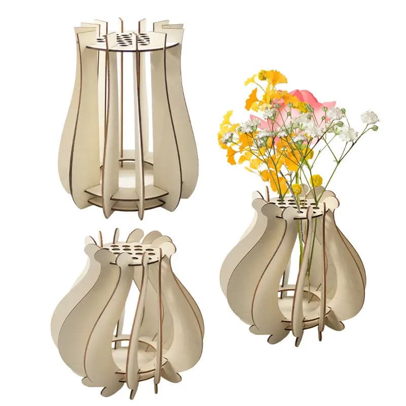 Wooden Puzzle Vase For Bouquets Desktop Ornaments 3D Wood Craft DIY Puzzle Vase Fof Lego Flowers Plants Display Stand Home Decor