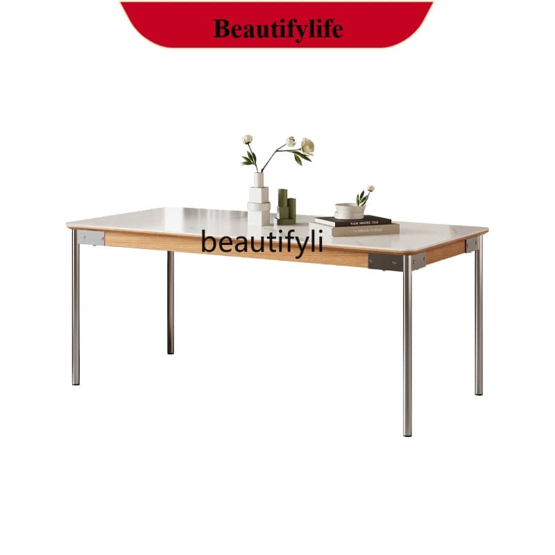 z183  Slate dining table Modern simple rectangular stainless steel log color island table integrated cabinet dining table