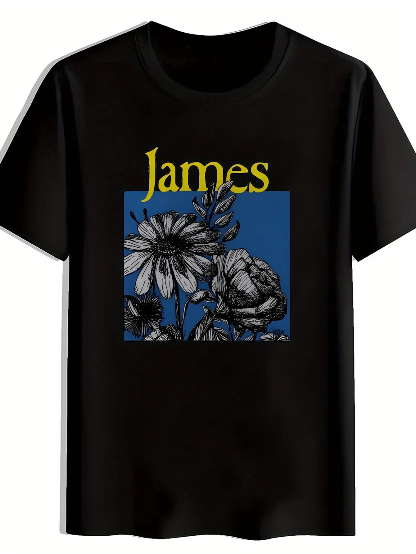 "James" Vintage Rock Band Floral Illustration T-Shirt 100% Cotton O-Neck Short Sleeve Summer Casual Mens T-shirt Streetwear
