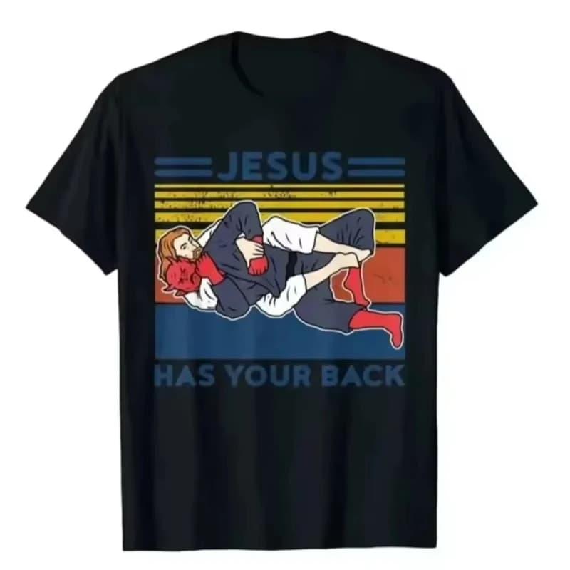 Jesus Has Your Back T Shirt Jiu Jitsu BJJ MMA Graphic Tees 100% Cotton 2026 New Men Women Unisex Oversized Harajuku Casual Tops