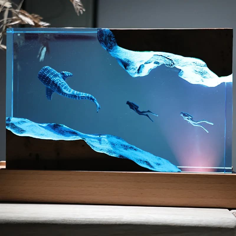 Cave Whale Shark Diver Desktop Ornament Marine Art Home Decoration Crafts Solid Wood Resin Birthday Gift