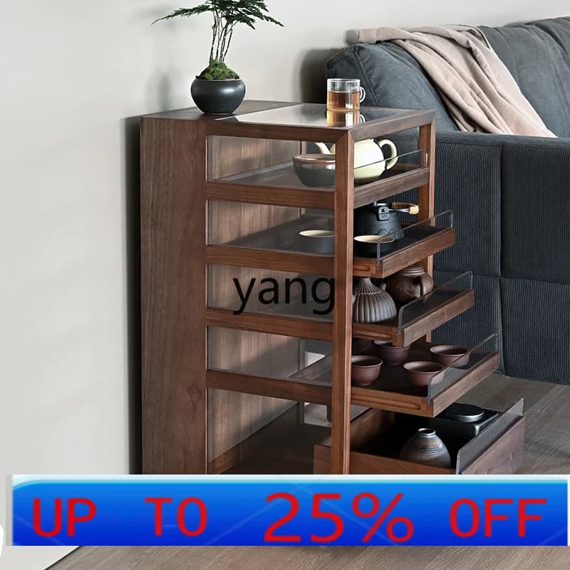 LH   Plexiglass Display Cabinet Solid Wood Tea Cabinet Mobile Shelf