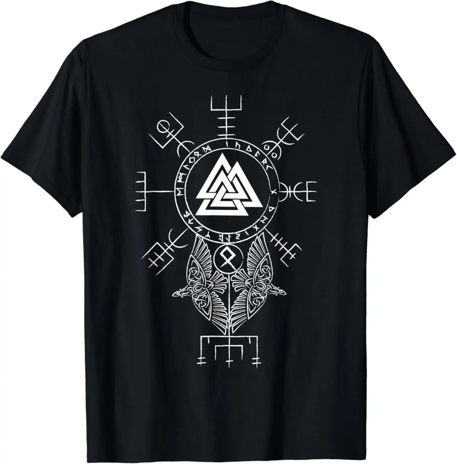 Norse Myth Compass Vegvisir Valknut Runes T-Shirt 100% Cotton O-Neck Short Sleeve Summer Casual Mens T-shirt Size S-3XL