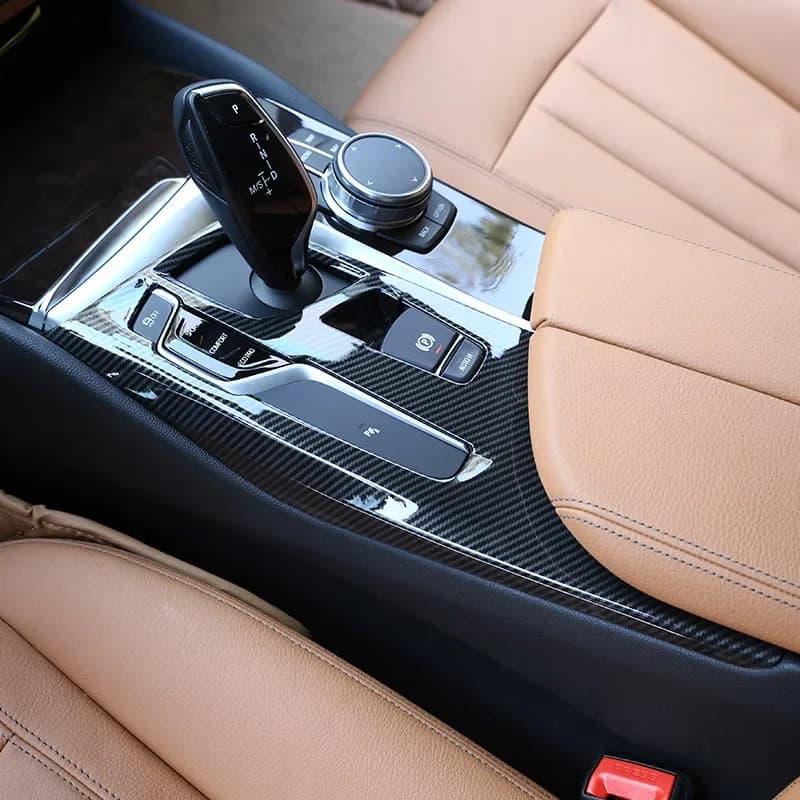 For BMW 5 Series G30 2017-2023 ABS Carbon Fiber/Silver Car Center Console Gear Shift Panel Cover Stickers Car Accessories
