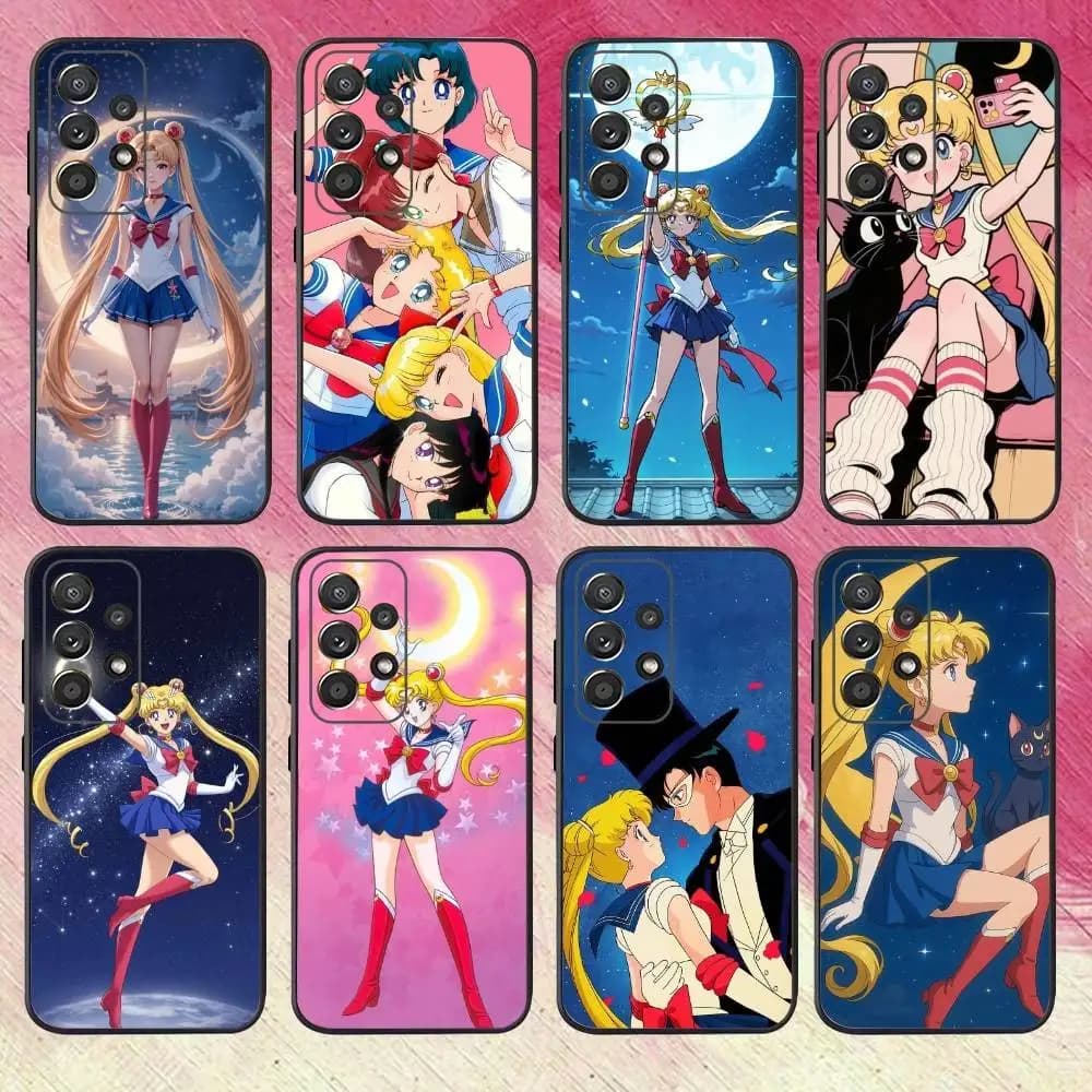 Cartoon S-Sailor M-Moons Phone Case For Samsung S25,S24,S21,S22,S23,S30,Ultra,S20,Plus,Fe,Lite,Note,10,9,5G Black Cover
