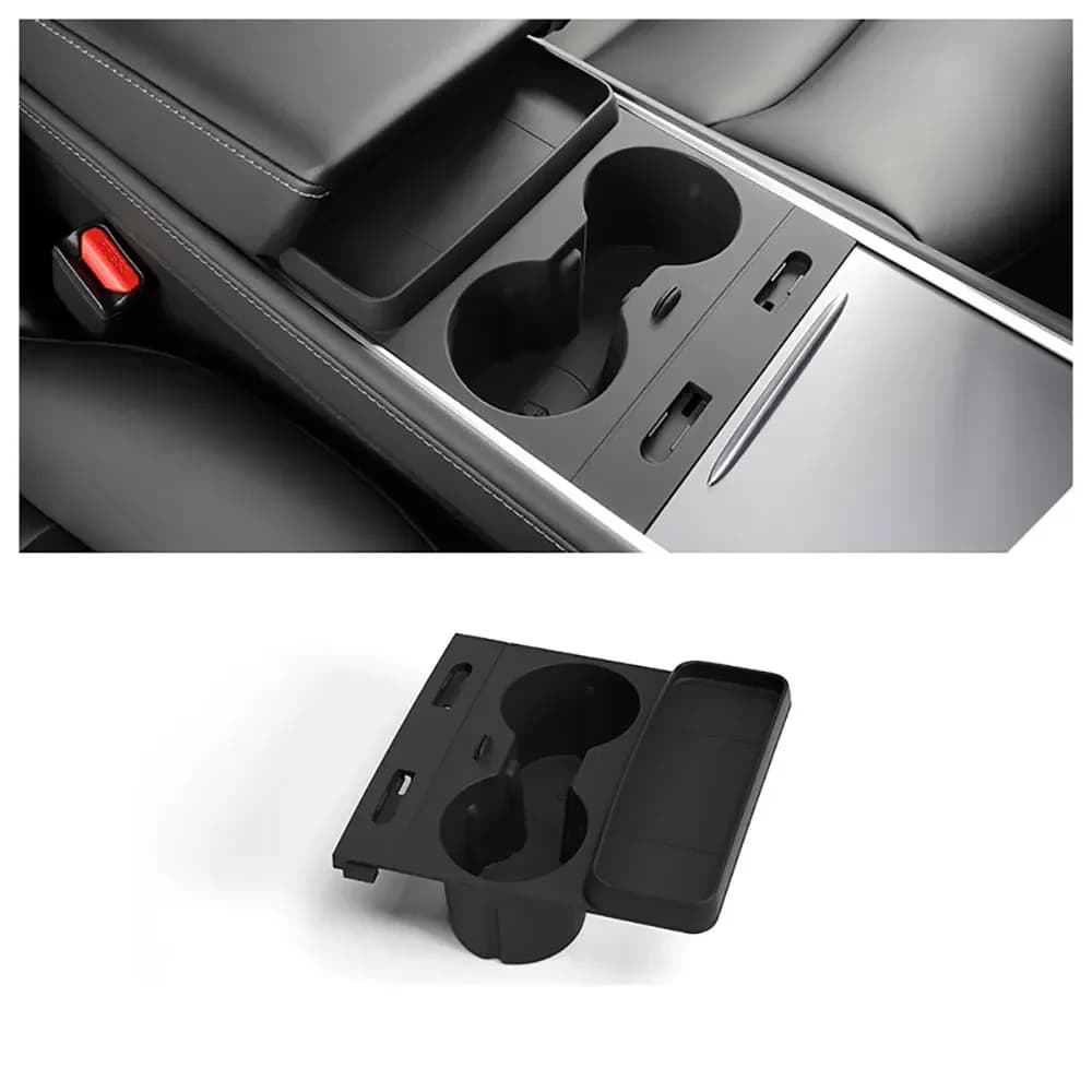 Under Armrest Box for Tesla Model 3（2021-2023） Model Y（2020-2024）Cup Holder Insert Center Console Water Cup Limit Clamp