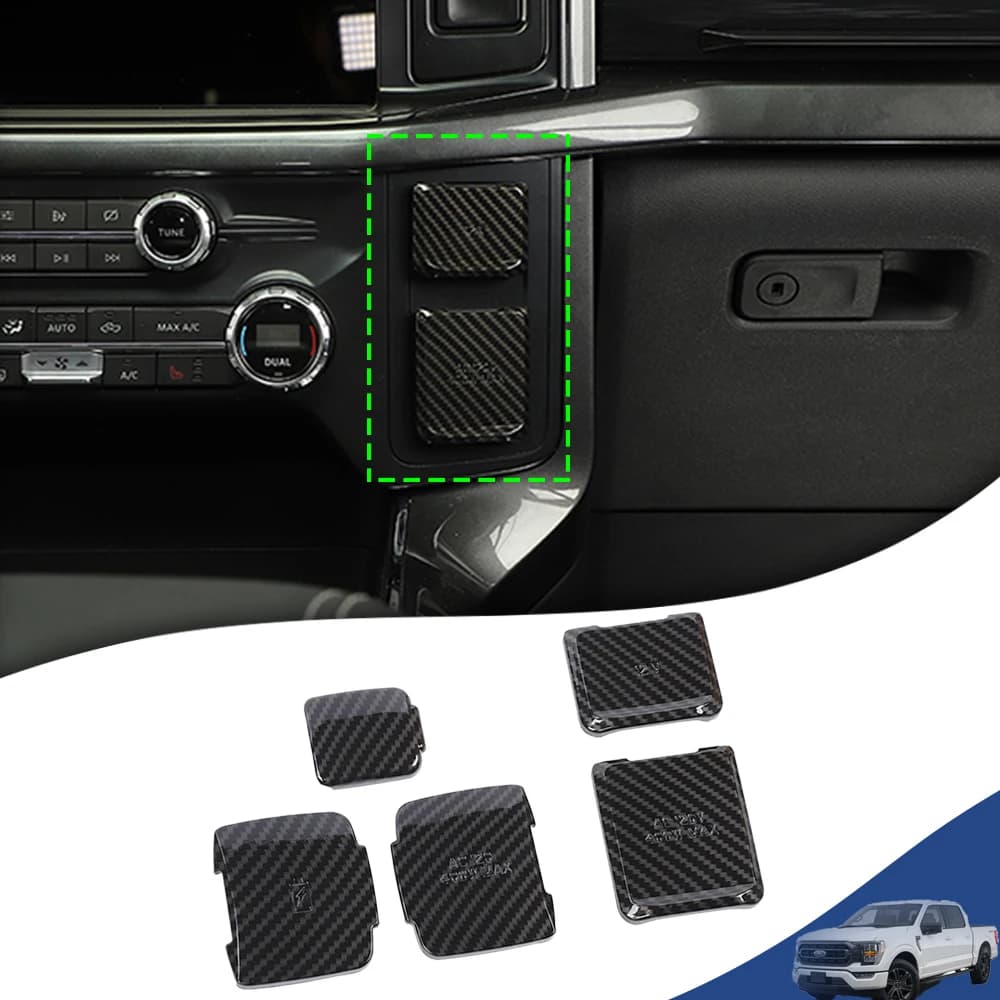 Car Front Rear Central Control Power Socket Decoration Cover Stickers for Ford F150 2021 2022 2023 2024 Interior Accessories ABS