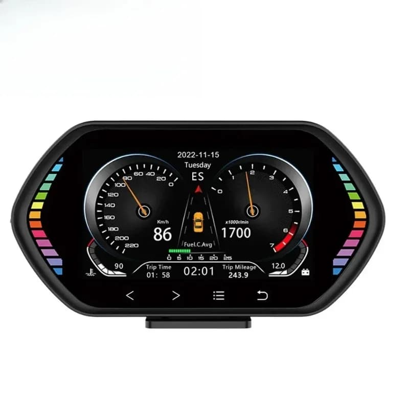 F12 Head-up Display OBD + Global Positioning System + Slope Gauge Display Automotive Digital Speedometer IPS Vehicle Oil