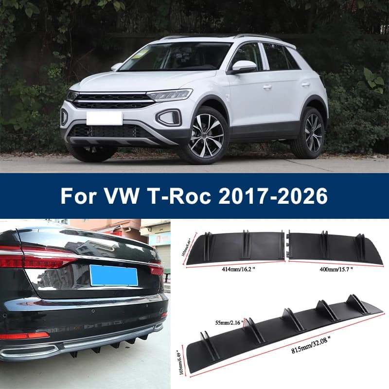 2-Segment Shark Fin Rear Diffuser For Volkswagen VW T-Roc 2017-2026 Rear Bumper Lip Splitter Chassis Spoiler Tuning Parts