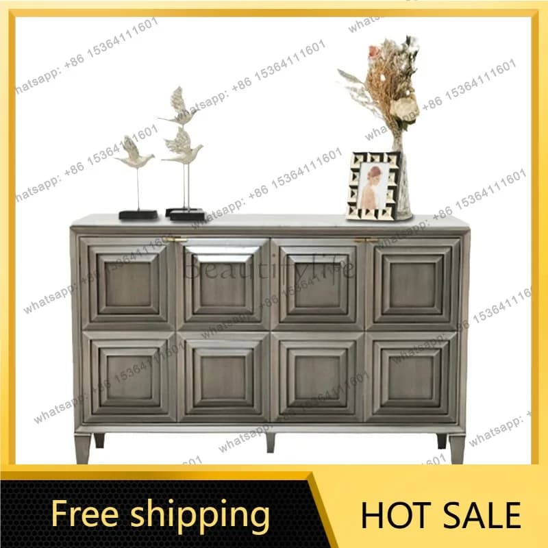 Zj. American light luxury solid wood dining side cabinet modern simple foyer entrance cabinet