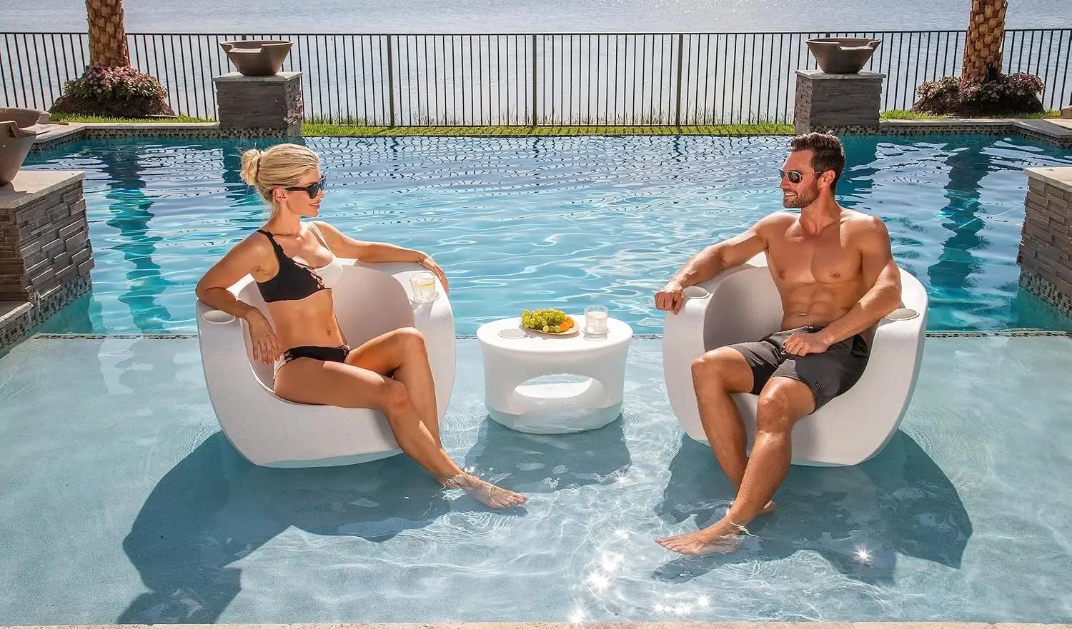 Tenjam Moon Chair in Pool Lounge Chairs for Sun Shelf Set of Two, Pool Chairs and Lounger for in Pool Tanning Ledge Support up t