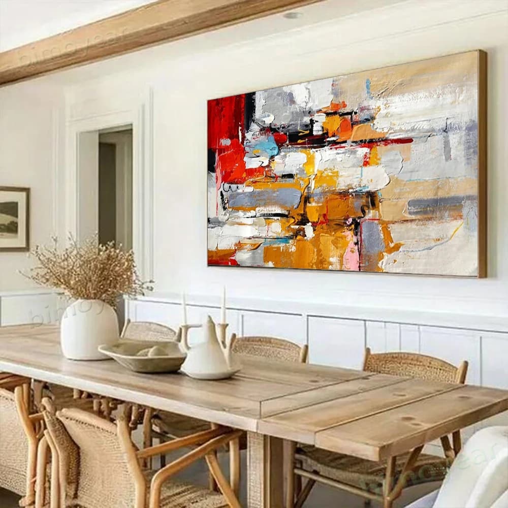 100% Hand Painted Abstract Oil Painting Red, yellow, gray Wall Art Picture On Canvas Mural For Living Room Home Decor Paint gift