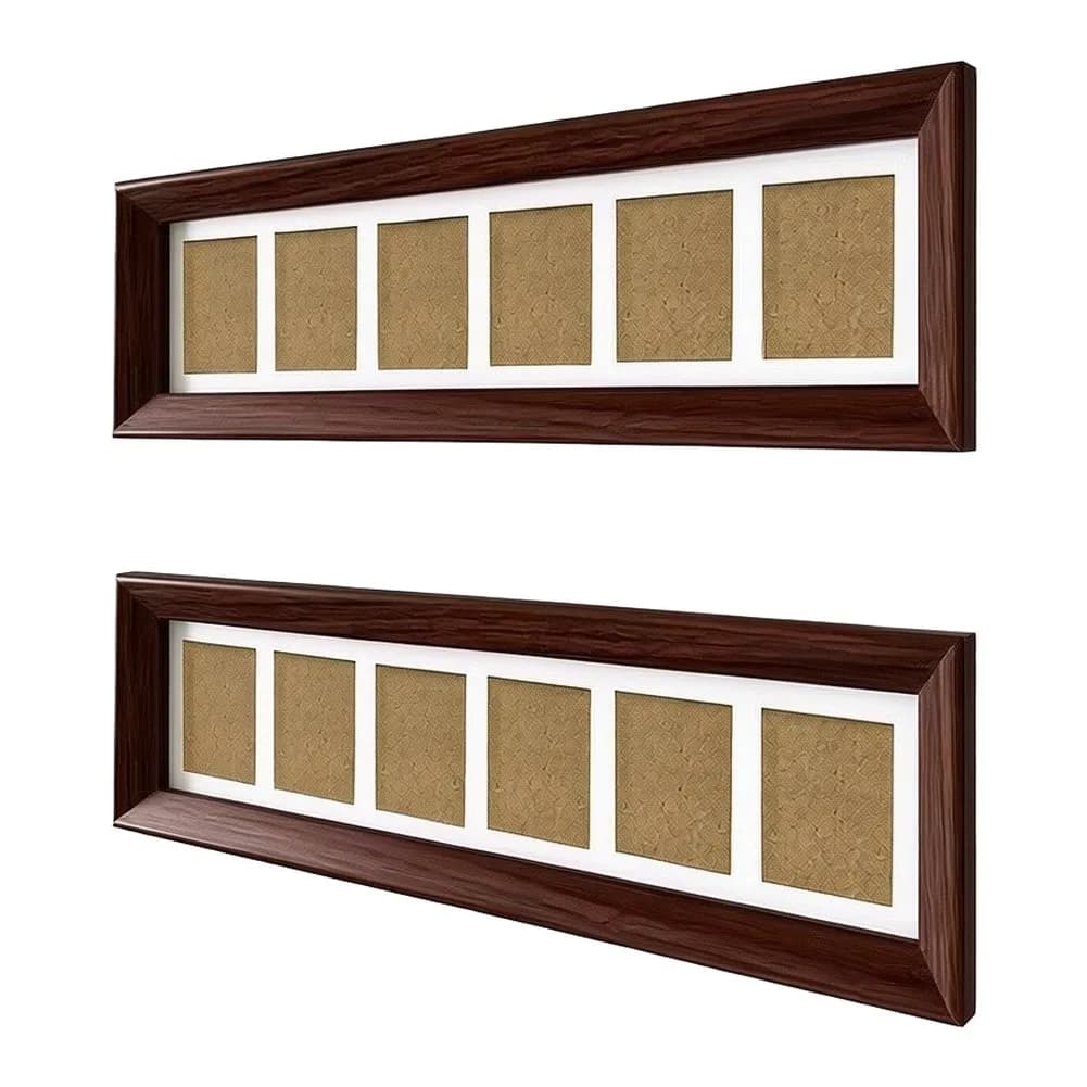 Elegant Multi Photo Wooden Frame 6 Slots Walnut Finish Table Wall Picture Display Ornament For Family Living Room Home Decor