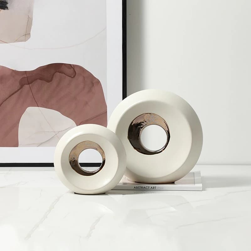 Modern ins style geometric art round hole ceramic ornament model room TV background wall cabinet creative decoration