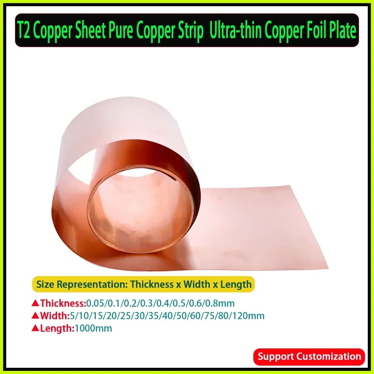 Length1Meter Width5-120mm T2 Red Copper Shielded Sheet Roll  99.99% Pure Copper Foil Strip High Purity Thk0.05/0.1/-0.6/0.8/1mm
