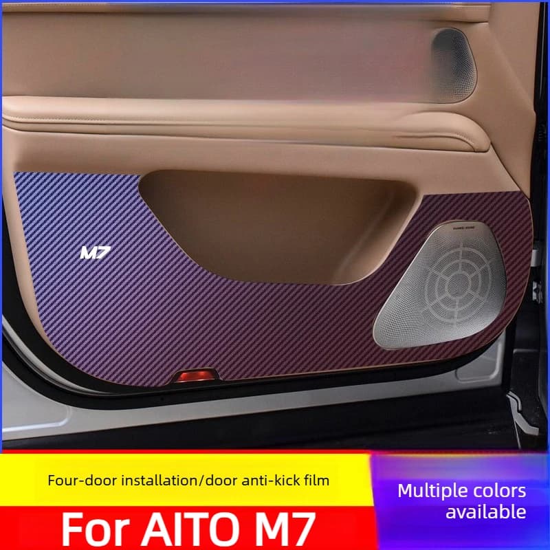 For AITO M7 SERES 7 Car Door Anti Kick Pad Leather Carbon Fiber Interior Car Door Anti Kick Sticker Modification Accessories