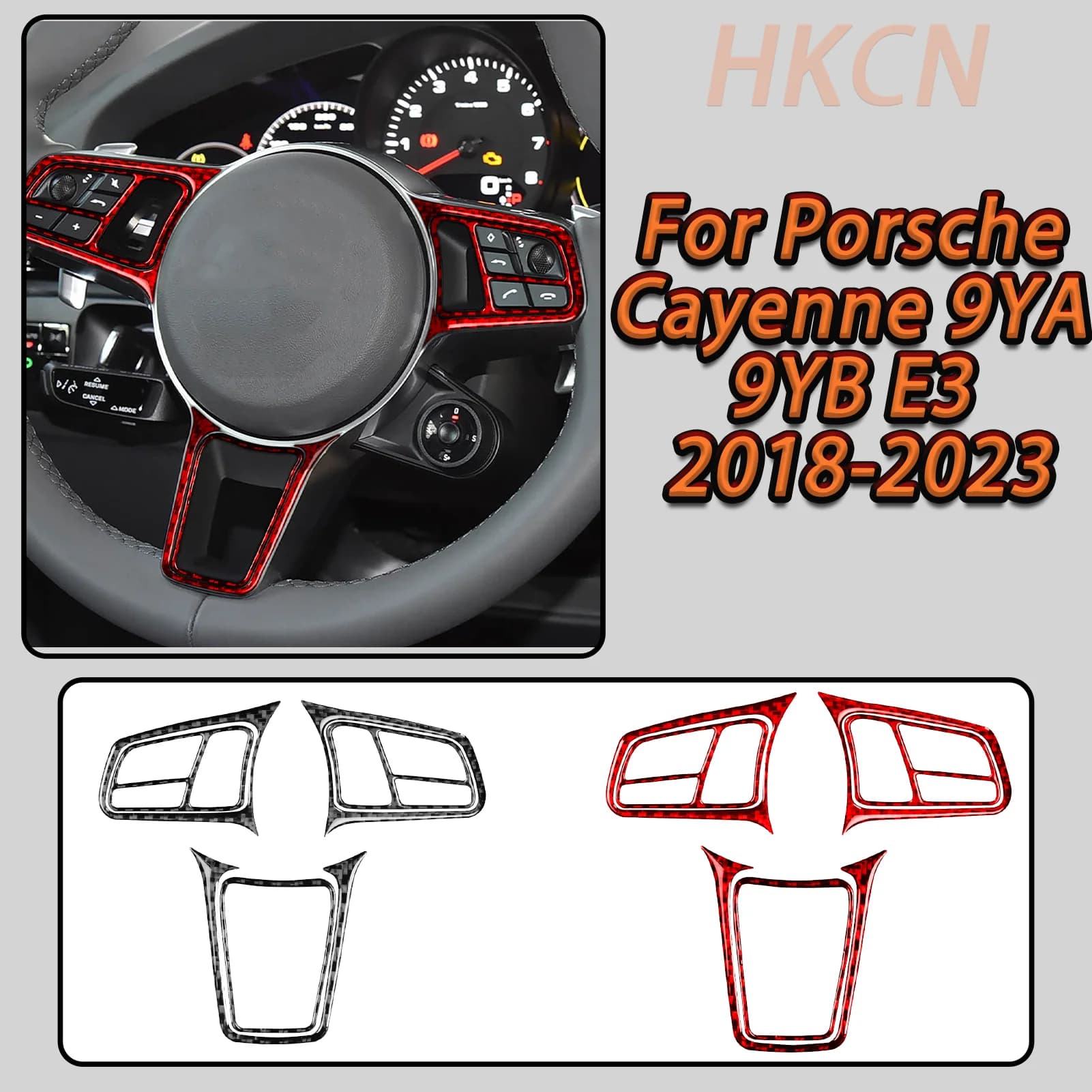 For Porsche Cayenne E3 9YA 9YB 2018-2023 Car Steering Wheel Set Panel Frame Decorative Carbon Fiber Interior Accessories Sticker
