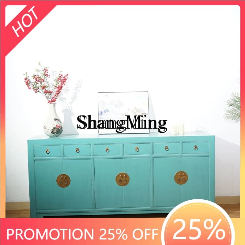 SM Chinese solid wood antique porch cabinet rack living room storage retro gold-painted decorative cabinet