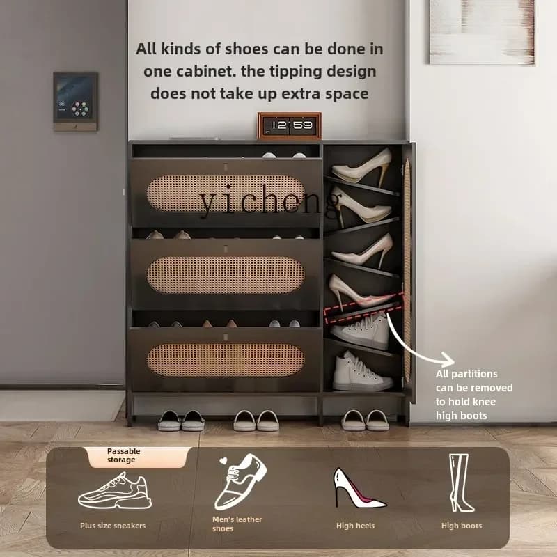 GZ-17  ultra-thin shoe cabinet rattan-woven home retro tipping bucket retro extremely narrow French door home integrated