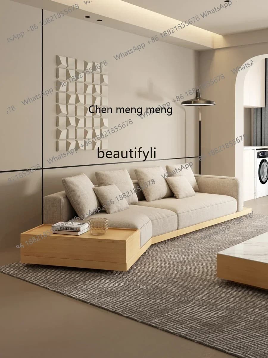 SS Sili Style Special-Shaped Sofa Fabric Solid Wood Villa Large Flat Japanese Bed & Breakfast Log Latex Sofa7486