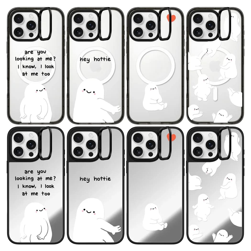 Cartoon White Guy Camera Ring Stand Acrylic / Mirror Magnetic Cover for IPhone 14 15 16 17 Pro Max Case for IPhone 17Pro