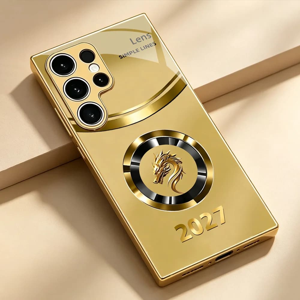 2027 New Golden Dragon Phone case s26 ultra Glass phone case for Samsung Galaxy S26/S25/S24/S23/S22/S21 FE Ultra Plus Shockproof