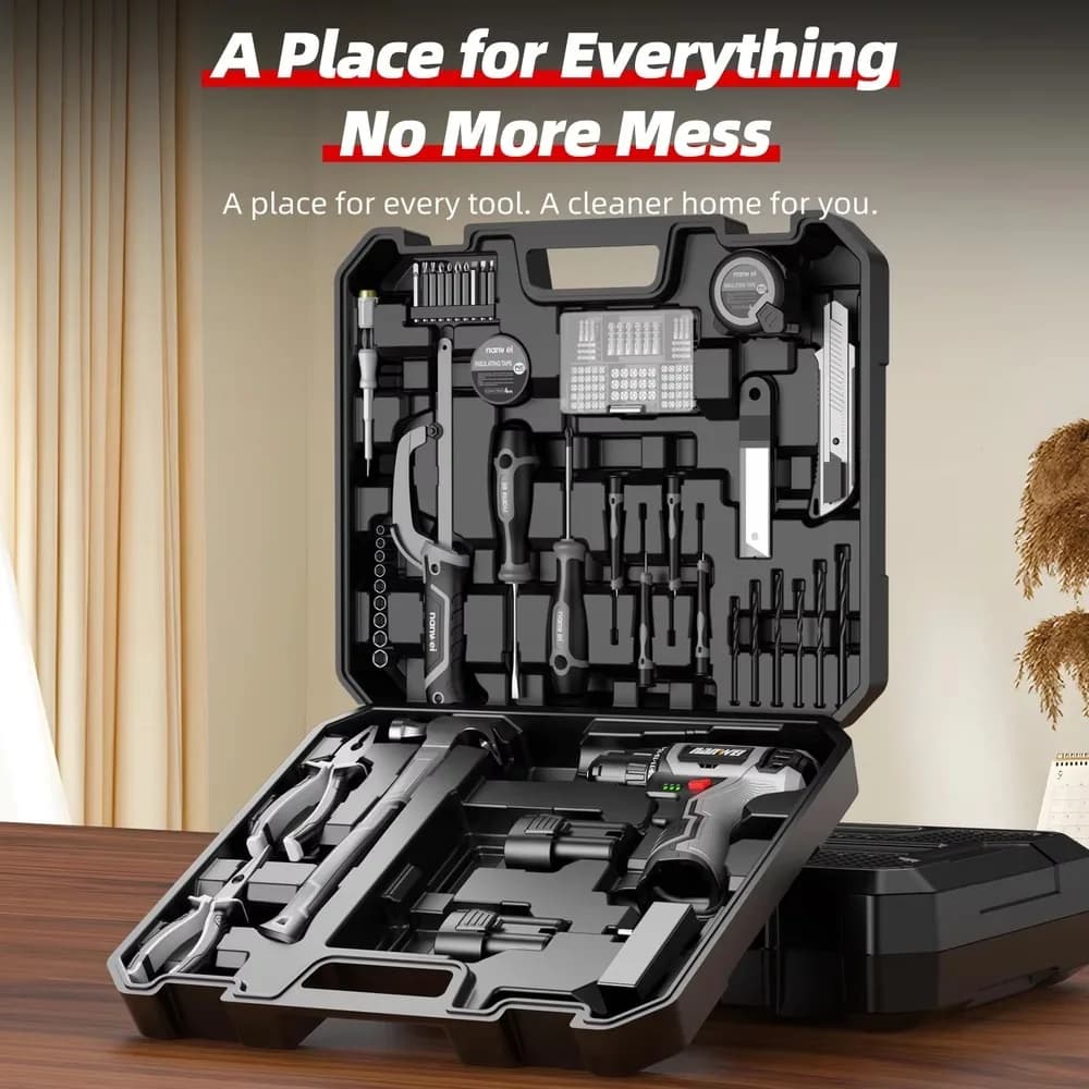 Cordless Drill Set 16V Industrial 100Pcs Hand Tools Screwdriver Bits Combo OEM Lithium Battery Operated Tool Box Kit