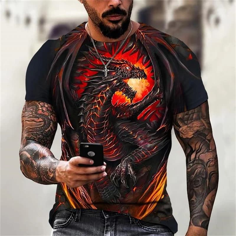 Fashion 3D Dragon Printed T Shirt For Men Hip Hop Trend Harajuku Streetwear Casual O-neck Short Sleeve Loose Tops Summer Clothes