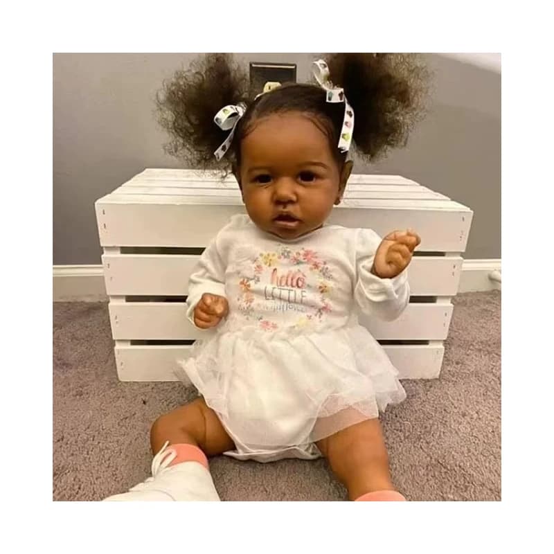 3D Painted Brown Skin Black Facial Toy Reborn Soft Silicone Vinyl Baby Dolls Eyes Opened Elsie Doll Girl for Kids