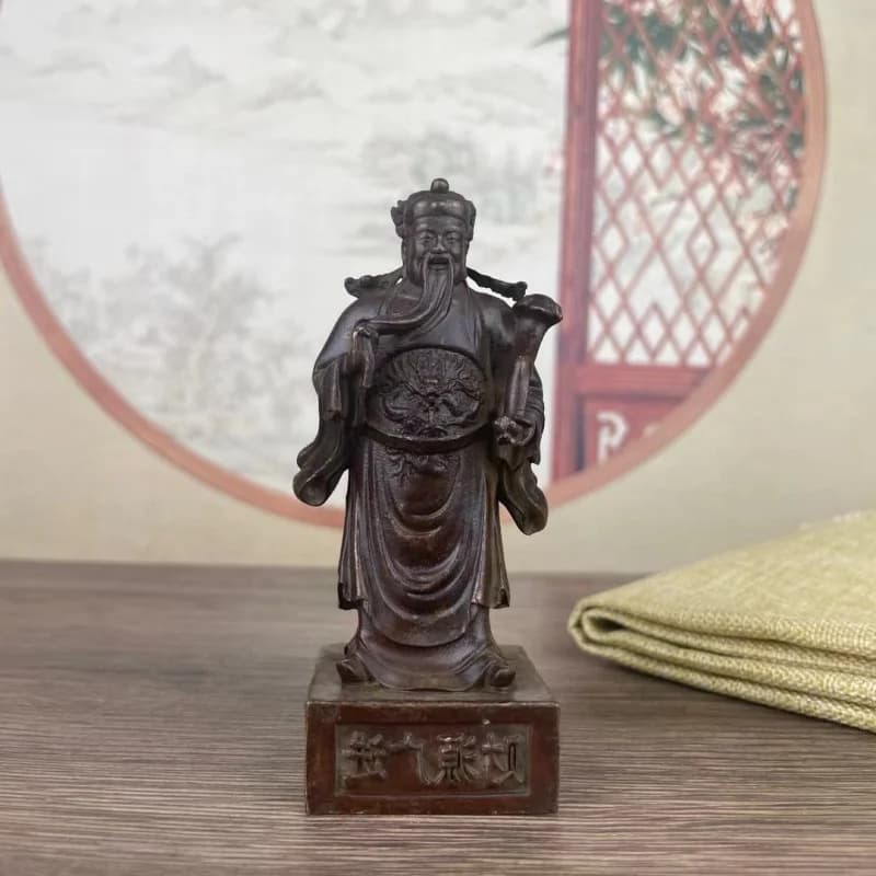 Vintage New Antique Collectible Bronze Alloy Buddha Statue, Auspicious and Prosperous God of Wealth Figurine, Home Living Room D