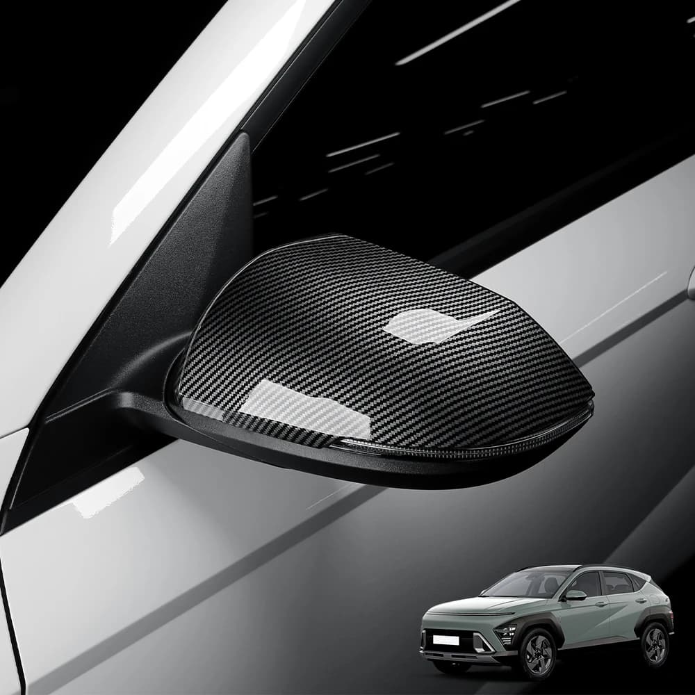 Carbon Fiber Bright Black Rear View Mirror Cover Door Side Reverse Mirror Cap Trim For Hyundai Kona SX2 2024-2026 Exterior Parts