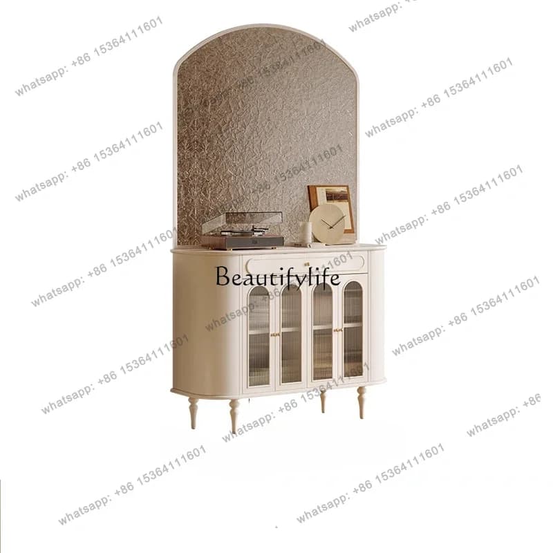 56French entrance entrance cabinet Solid wood retro living room integrated storage water ripple screen partition cabinet