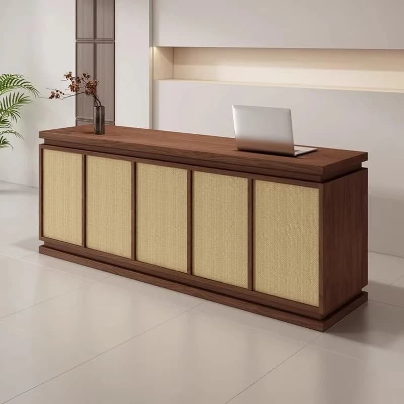 Retro Rattan Weaving Surface Reception Desk Check-in Counter Desk for  Salon Hotel