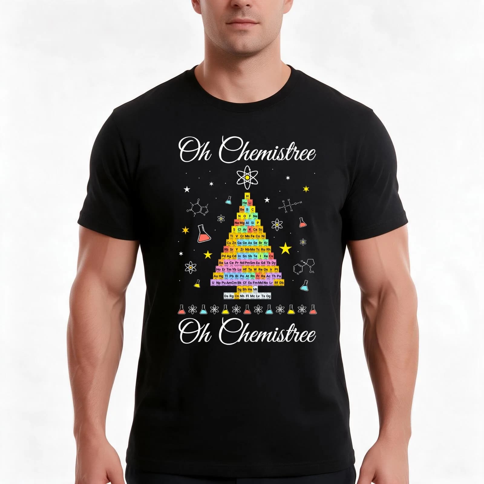 Oh Chemistree - Colorful Periodic Table - Christmas & Chemist T-Shirt, Summer Casual Cotton Tee, Oversized Streetwear Tops