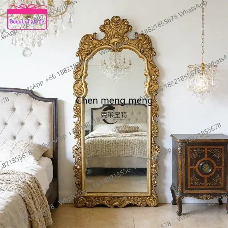 YL French retro carved full-body mirror living room luxury floor mirror home American villa fitting mirror F185